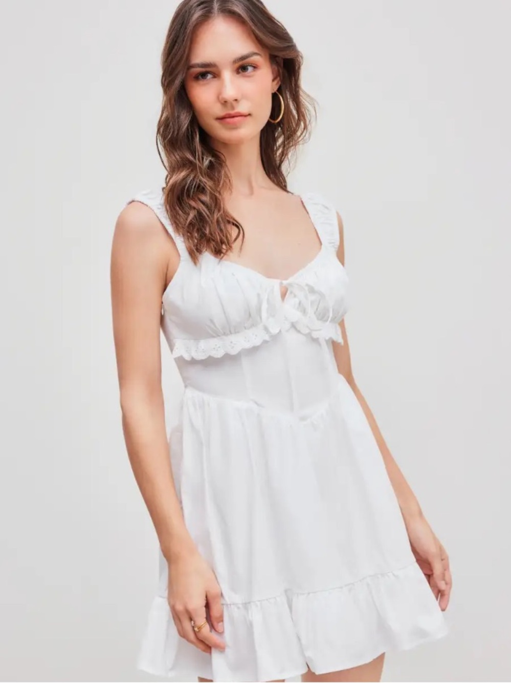 Cider White Ruffled Lace-Trim Milkmaid Dress